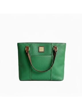 Dooney & Bourke Green Pebbled Leather Small Tote Shoulder Bag Red Interior